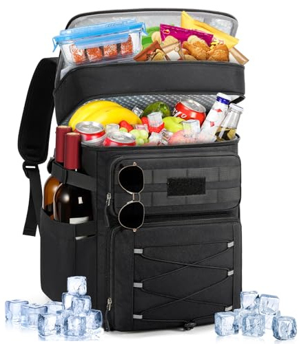 RAINSMORE Mochila Nevera Isotermica 30l a Prueba de Fugas Mochila Termica Porta Alimentos Doble Zona Impermeable para Exteriores Picnic Negro