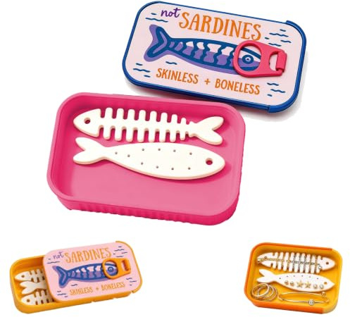Mini Sardine Can Jewelry Storage Box, Portable Sardine Jewelry Holder Fish Box, Cute Sardine Decor Travel Jewelry Organizer for Rings Earrings,B