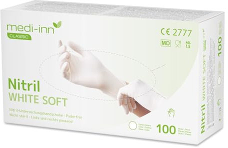 100 Gants Jetables Nitrile Gants à usage unique de Medi-Inn différentes Tailles et couleurs - blanc, x-large