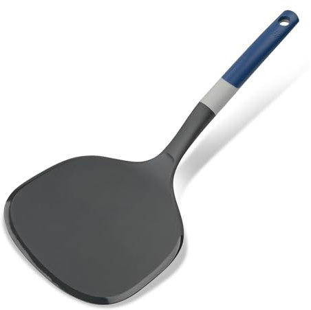 Tasty Spaghetti Spoon with Portioner Made of Plastic, Soft-touch Handle with Measurements for Cooking and Serving Spaghetti, Dimensions: 34x7cm, Colours: Dark Blue, Black & Grey