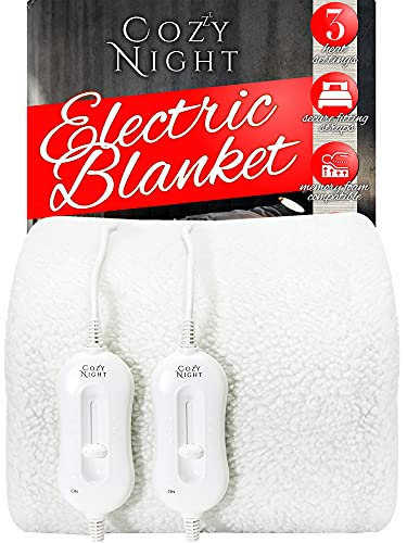 Cozy Night Electric Blanket Superking Size Mattress Cover, Dual Control with 3 Heat Settings, Easy Fit, Luxury Fleece, Machine Washable, Overheat Protection, W182 x L200cm (Super King)