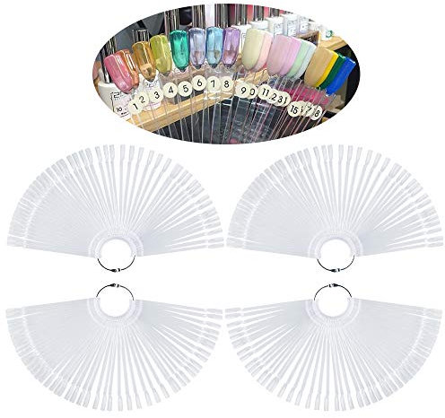 Ongles Couleur Affichage 200 Pcs Nuancier Ongle avec Support de Bague Fendue Ongles Couleur Palette Transparent Presentoir Vernis Ongles en Plastique Faux Nail Art Couleur Bâtons Affichage