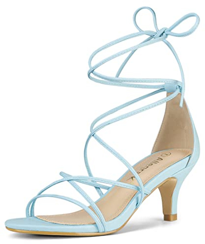 Allegra K Women's Strappy Kitten Heel Lace Up Sky Blue Sandals - 7.5 M US