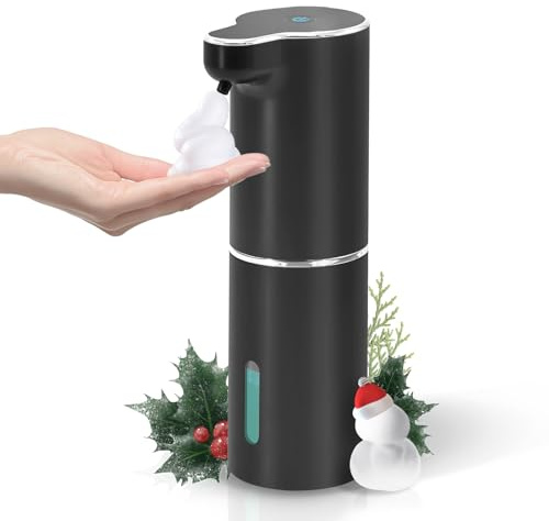 LAOPAO Automatic Foaming Hand Soap Dispenser Touchless Foam Soap Dispenser Rechargeable Bathroom Countertop Soap Pump for Kids Xmas Gift 300ml-BLACK