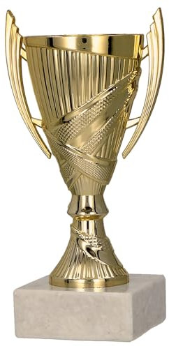 Larius Sieger Pokal mit/ohne Gravur (Personalisierbar) – Fußball Trophäe mit Marmorsockel - 3 Farben, Geschenk & Ehrenpreis für Turniere, Kinder, Vereine