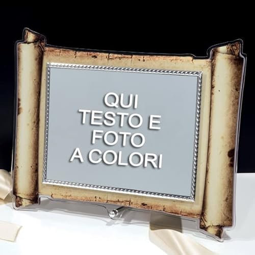 Targa in plexiglass a forma di pergamena. Con scatola regalo.Placca personalizzabile a colori in alluminio colore argento o oro