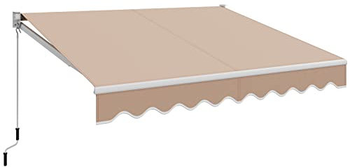 COSTWAY 3m x 2.5m/4m x 2.5m Retractable Manual Awning, Anti-UV and Waterproof Garden Patio Canopy with Fittings & Hand Crank, Aluminum Sun Shade Shelter for Balcony Yard (3m x 2.5m, Beige)