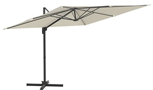 GuyAna Ampelschirm mit Aluminium-Mast Windsicherung Ampelschirm Sonnenschirme FüR Terrasse Garten Sonnenschirm Sandweiß 400x300 cm