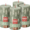 Bolsius Rustic Pillar Candles Silhouette - Green with Print - Pack of 4-13 x 7 cm - Long Burning Time 60 hours - Household Candle - Includes Natural Vegan Wax - Without Palm Oil - Christmas Decoration