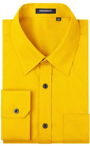 HISDERN Chemise Jaune Homme Manches Longues Chemises Habillée Formelle Chemise Regular Fit Casual Chemises Shirt Jaune 6XL