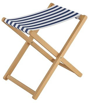 Klappbarer Holz-Campinghocker XL in normaler Sitzhöhe in vielen Farben V-10-226, Stofffarbe:blau-weiß Streifen