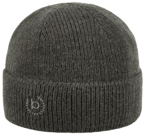 bugatti Herren Mütze - Einfarbige Strickmütze in Wollmischung mit Logo - One Size Charcoal
