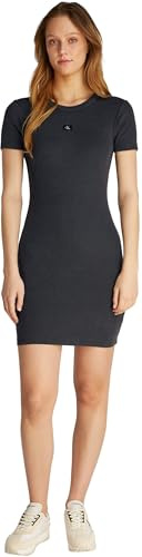 Calvin Klein Vestido Bodycon Mujer Washed Woven Label Rib Corto, Gris (Washed Black), XL