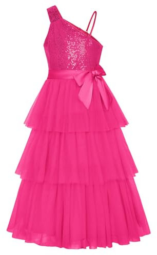 GRACE KARIN Robe de soirée pour Filles, Robes de mariée sans Manches en Tulle à Paillettes, Robe Longue à Fleurs pour Anniversaire, Rose, 10-12 Ans