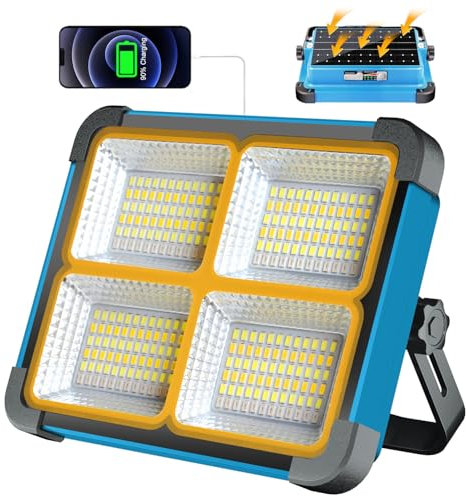 ErayLife Foco LED Recargable 100W, 10000mAh/ 288 LEDs/Panel Solar/ 5 Modos de Luz/Base Magnética/Banco de Energía, Foco de Trabajo Portátil LED para Camping, Trabajo, Pesca