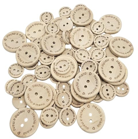 KaTunn - Botones Decorativos para Costura y Manualidades - Botones de Madera Hechos a Mano - Set de Botones para Accesorios de Costura - Perfectos para Proyectos Creativos y Decorativos 50 uds 25/15mm