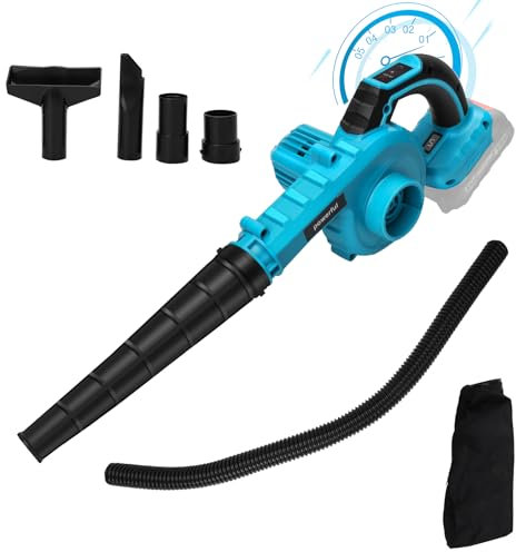 Soplador de Hojas 21V Compatible con batería Makita de 18 V, Soplador de Batería 260 Km/h con 5 Boquillas de Soplado, 5 Velocidades, para el Cuidado del césped, Patio (sin bateria)