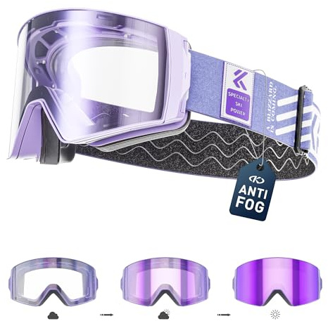 KAPVOE Masque de ski photochromique magnétique antibuée UV400 – Compatible casque – Idéal pour ski, snowboard et patinage – Pour homme, femme et adolescent