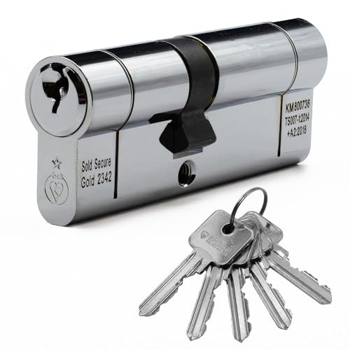 Euro Cylinder Door Lock Chrome - BSI TS007 Sold Secure Gold Anti-Snap - Includes 5 Keys 45/45