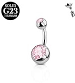 FunZing Piercing de ombligo titanio plata, 6mm, 14G, barbell rosa CZ, anillos ombligo para perforación del cuerpo