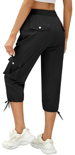 heekpek Pantaloni Capri Donna Estivi Pinocchietto Leggeri Pantaloni Cargo Comodi Pantaloni Trekking Elastico Vita Alta Pantaloni 3/4 con Multitasche, Nero, XL