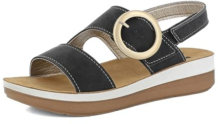 Sandali Donna con Doppia Chiusura Strappo e Fibbia Tonda Dorata, Plantare in Pelle