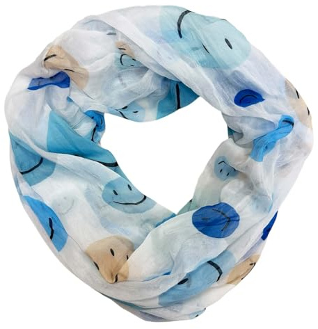 J26 Smiley Loop Sciarpa in misto seta con stampa animale, panno estivo, primavera, autunno, sciarpa per le mezze stagioni, seta, Blu, 180 x 75 cm