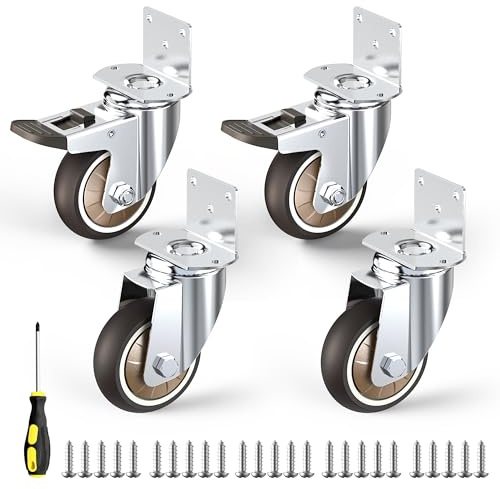 HOLKIE Juego de 4 Ruedas Para Muebles De 75 MM con Forma de L Ruedas Giratorias Carga hasta 300 KG Sin marcas Ideal ruote Para Mover Muebles para Mesas Pequeñas, Zapateros (con 2 Frenos)