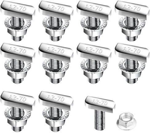 Tornillos de cabeza de martillo M10 x 25 mm, 10 unidades, acero inoxidable A2-70 T, tornillos con tuercas de brida para rieles de montaje fotovoltaicos fotovoltaicos fotovoltaicos