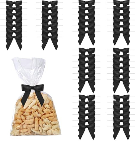 XIABYAYU Mini Fiocchi Nero, 50 PCS Fiocchi Piccoli in Raso, Mini Fiocchetti, Fiocchetti da Regalo per Regalo, Sacchetti Snack, Fai da Te Sacchetti Caramelle