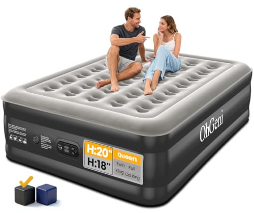 OhGeni 20 Queen Air Mattress (1-Pack) with Built in Pump, Inflatable Blow Up Bed, Upgraded Air Column Support for Enhanced Stability, Raised Height for Easy Entry & Exit, 650 lbs Capacity
