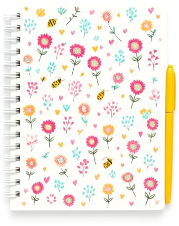 Sixstore A5 spiral anteckningsbok och penna set blomma och bi design, anteckningsbok A5 fodrad trådbunden