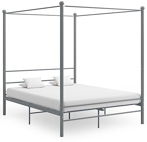 Yunovire Himmelssäng, grå metall, 160 x 200 cm, modern sängram med ribbotten, elegant plattformssäng för sovrum, robust sängramskonstruktion