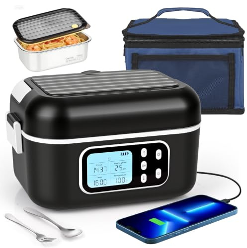 Dreamhigh 1.5L Scaldavivande Elettrico Portatile,Scaldavivande Portatile Con Batteria Ricaricabile 24000 mAh,Riscaldamento Temporizzato e Design Antiperdita per Auto e Lavoro (nero)