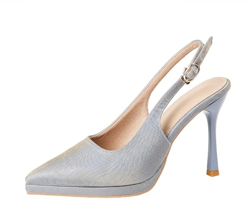 YYZTXF Plattformspumpar för kvinnor, Slip On Slingback-stilettos Högklackade pumps, spetsad tå Stiletto Pumps Bröllopsklänningsskor