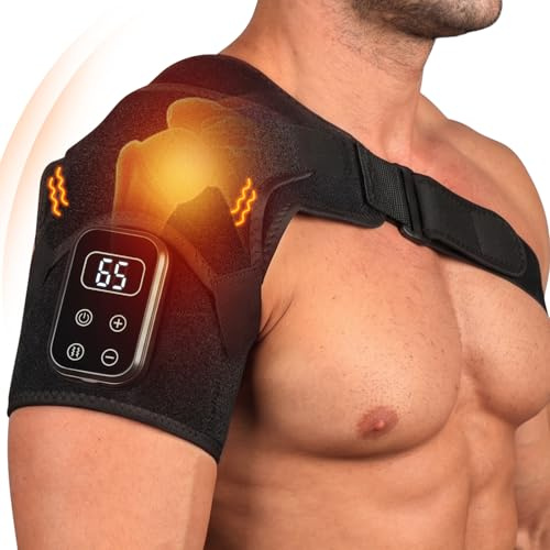 HOTUT Almohadilla Térmica Inalámbrica Para Masaje De Hombro,Soporte de Hombro para Izquierdo/Derecho para Alivio del Dolor,Deporte,Bursitis y Tendinitis,Unisex Hombre y Mujer(Negro)