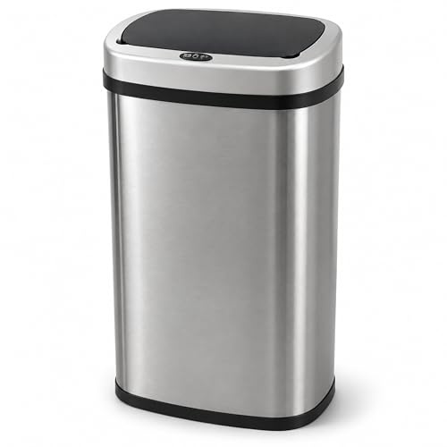 Five Stars® Papelera con Sensor - 60 Litros - Residuos de acero inoxidable - Cubo de basura - Tapa de cierre suave - Plata