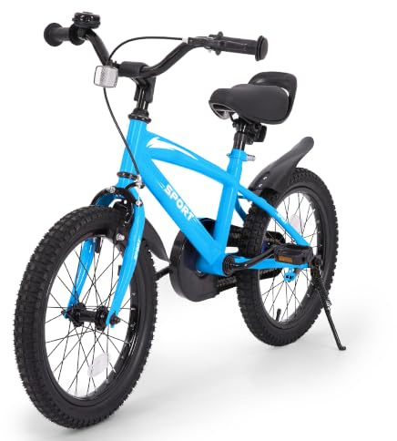 BODIOO Vélo pour enfant de 16 avec siège réglable, roues stabilisatrices, frein à main, frein à rétropédalage et cadre solide pour cyclistes de 104 à 117 cm (bleu)