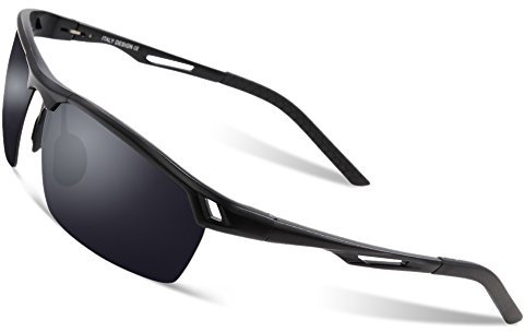 DUCO Sonnenbrille für Herren Retro Polarisierte Sonnenbrille Ultraleichte Sportbrille Al-Mg Metallrahmen Fahrerbrille 8550 (Schwarz/Grau)