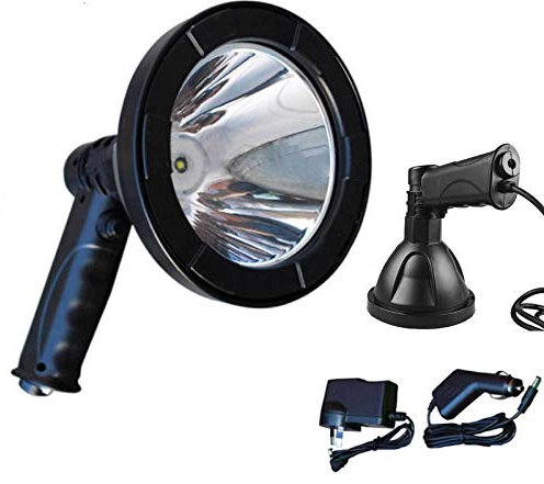 DICN Handheld LED Spotlight 5 Inch 2500lm for Hunting Camping Outdoor Rechargeable Portable Super Bright 800m Light Distance Built-in Battery 12V (Black)