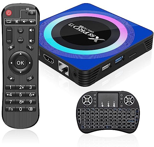 Android 13.0 TV Box, 4GB RAM 64GB ROM Quad-Core mit Mini Wireless Tastatur, 2.4/5.0GHz Dual Band Wi-Fi BT 5.0 10/100M Ethernet HDMI 8K TV Box