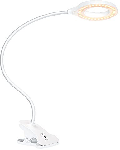 Desk Lamp, JKSWT Clip on Light Reading Light Ring Light LED with 3 Color Modes, 9 Brightness Dimmer, 60 pcs LEDs, Touch-Sensitive Control Pane, 360 ° Flexible Gooseneck Bed Light