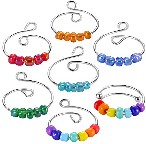 JewelryWe Ångestringar för kvinnor, 4/6/7 st öppna ringar, justerbar fidgetring, stresslindringsringar med onda ögat, solros, fjäril, oändlighet, pärlringar set, Glas