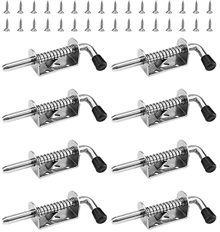 SENJEOK 8 Pack 5 Inch Spring Loaded Latch Pin, Silvery Metal Spring Latch with Screw, Stainless Steel Loaded Barrel Bolt for Cabinets, Trailer, Doors, Chests