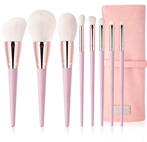 Ensemble de pinceaux de maquillage DUcare Pinceaux de maquillage roses avec étui 8pcs Fond de teint synthétique de qualité supérieure Poudre Ombres à paupières Blush Blending Concealers Kabuki Brush