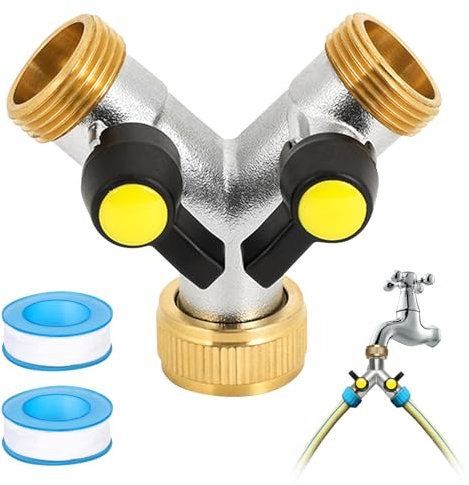 Robinet Double Machine a Laver, 2-Voies Y-Distributeur De 3/4, Robinet Double Sortie, Robinet Machine à Laver, Adaptateur Tuyau Arrosage pour Machine à Laver, Cuisine, Jardin, Avec 2 Un Ruban