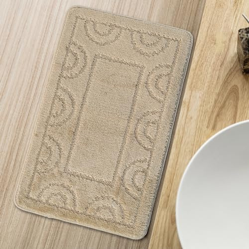 Comart - Tappeto Nicole da Bagno - Rettangolare 50x80 cm - Fondo Antiscivolo in Latex - ad Asciugatura Rapida e Traspirante - Lavabile in Lavatrice - Scendi Doccia e Vasca - in Tinta Unita - Beige