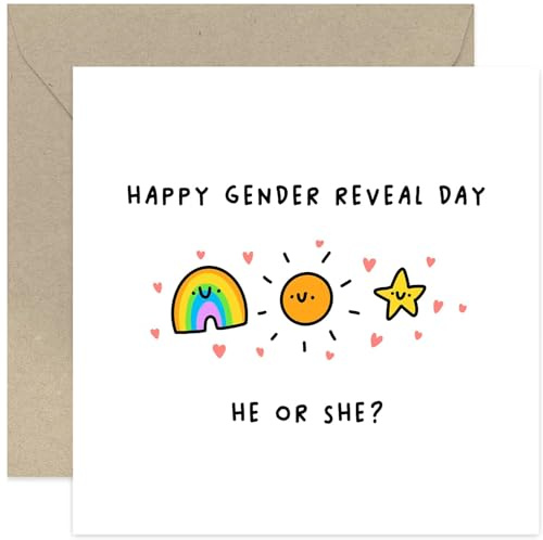 Old English Co. Gender Reveal Card - 'Happy Gender Reveal Day' - Celebration Card for New Parents, New Grandparents - Colourful Gender Announcement Card for New Mum and Dad | Blank Inside, 6 x 6 inch