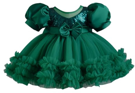 inlzdz Vestito per Festa di Compleanno Bambina Abito da Battesimo Principessa Abito Elegante con Tulle Abito Damigella d'Onore da Sposa Matrimonio Verde 2-3 Anni