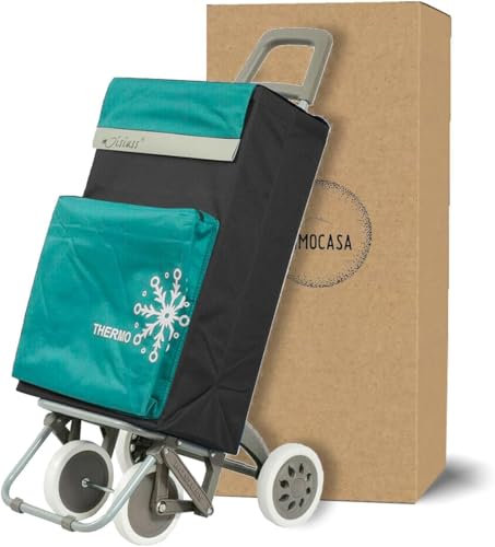 Carro de Compra Plegable Ligero, Bolsa Térmica, 100x41x33cm, 40 litros, 4 Ruedas, Embalado con Cartón Reforzado, Garantía 3 Años (Verde)